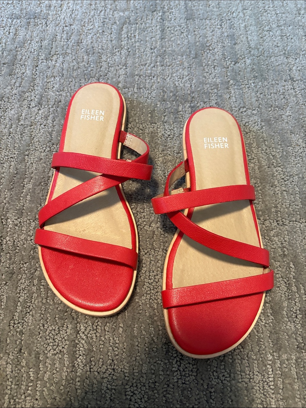 Eileen Fisher Bright Red Cross-Strap Slide Sandals